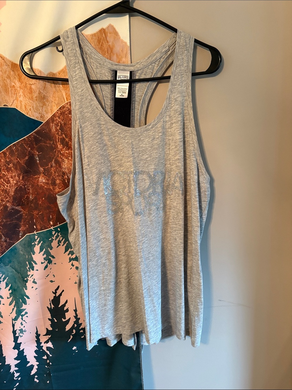 Victoria's Secret Light Gray Racerback Tank with Subtle Shimmer